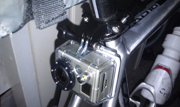GoPro mounted on the rear using handlebar mounts